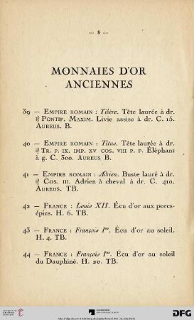 Monnaies d'or anciennes (Nr. 39-55)