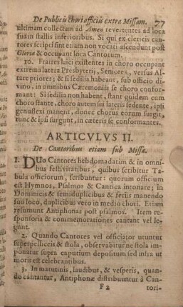 Articvlvs II. De Cantoribus etiam sub Missa.