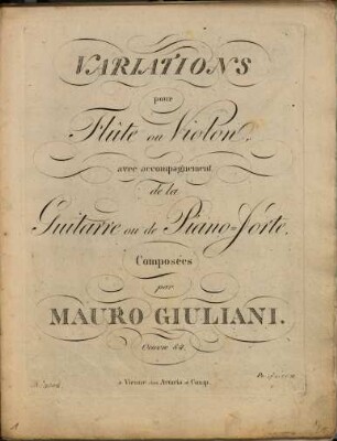 Variations pour flûte ou violon avec accompagnement de la guitarre ou de piano-forte : oeuvre 84