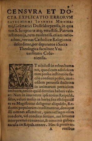 Censvra Et Docta Explicatio Errorvm Catechismi Ioannis Monhemii, Grammatici Dusseldorpensis