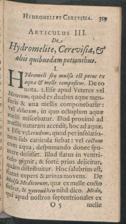 Articulus III. De Hydromelite, Cerevisia, & aliis quibusdam potionibus