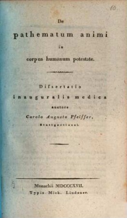 De pathematum animi in corpus humanum potestate : Diss. inaug. med.