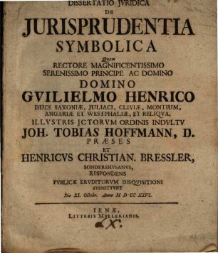 Dissertatio Iuridica De Iurisprudentia Symbolica