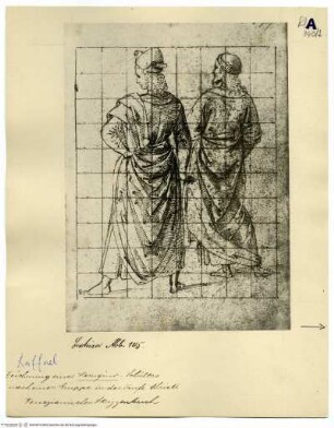 "Libretto di Raffaello", Zwei Männer stehend in Rückenansicht (Figuren aus der Taufe Christi, Cappella Sistina)