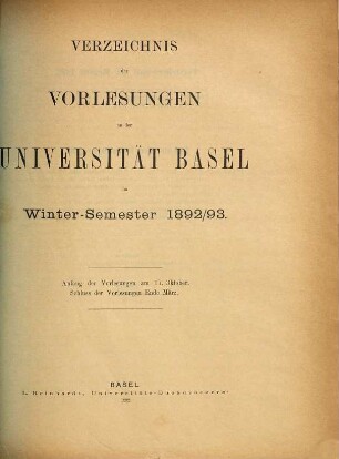 Verzeichnis der Vorlesungen. 1892/93. WS.