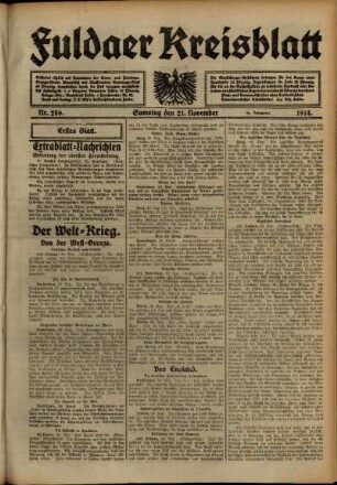 Ausgabe vom Samstag, den 21. November 1914.