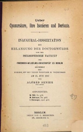 Ueber Cyanursäure, ihre Isomeren und Derivate