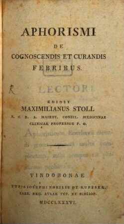 Aphorismi De Cognoscendis Et Curandis Febribus