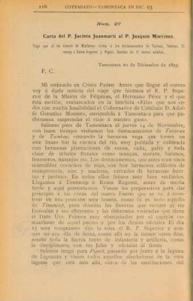 Núm. 27. Carta del P. Jacinto Juanmartí al P. Joaquín Martínez