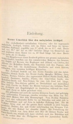 Einleitung. Kurzer Ueberblick über den malayischen Archipel
