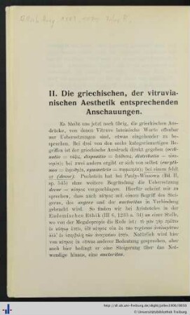 II. Die griechischen der vitruvianischen Aesthetik entsprechenden Anschauungen