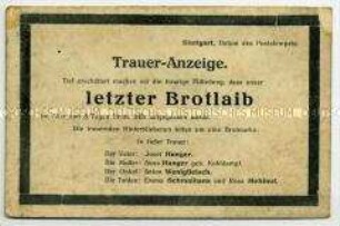 Humoristische Postkarte zur Lebensmittelversorgung im Ersten Weltkrieg