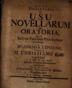 Dissertatio De Usu Novellarum In Oratoria