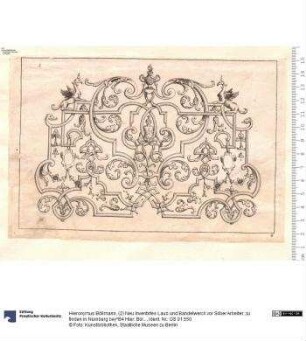 (2) Neu Inventirtes Laub und Bandelwerck vor Silber Arbeiter; zu finden in Nürnberg bey^B4 Hier: Bölmann. Verl.-Nr. 9