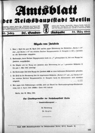 20. Sonderausgabe, 31. März 1941