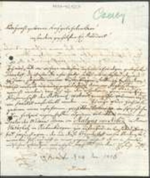 Brief von Farkas Cserey an Johann Jacob Kohlhaas