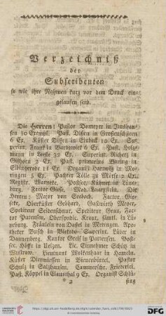 Verzeichnis der Subscribenten
