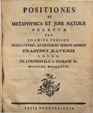 Positiones Ex Metaphysica Et Iure Naturae