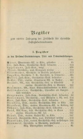 Register zum vierten Jahrgang der Zeitschrift für rheinische Justizsubalternbeamte
