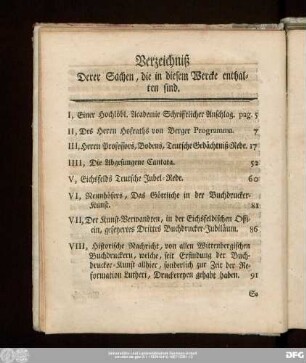 Verzeichniß Derer Sachen, die in diesem Wercke enthalten sind.