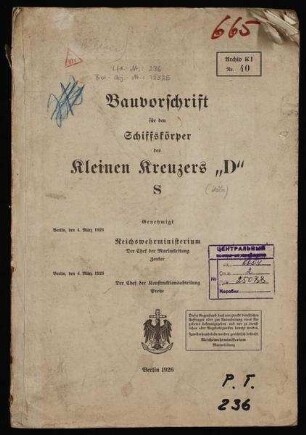 Bauvorschrift für den Schiffskörper des Kreuzers "D"