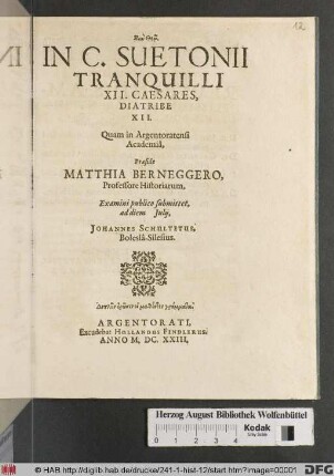 In C. Suetonii Tranquilli XII. Caesares, Diatribe XII.