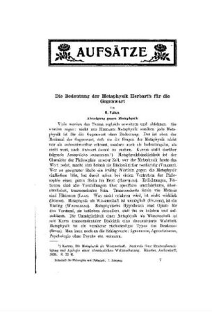 Die Bedeutung der Metaphysik Herbart`s für die Gegenwart