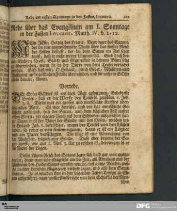 Rede über das Evangelium am I. Sonntage in der Fasten Invocavit