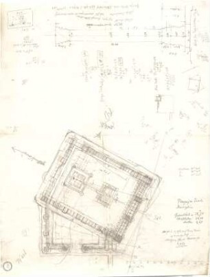 Thiersch, August ; Alexandria (Ägypten); Serapeum von Alexandria - Vermessung der "Pempejus - Säule" (Grundriss), Säule (Aufriss)