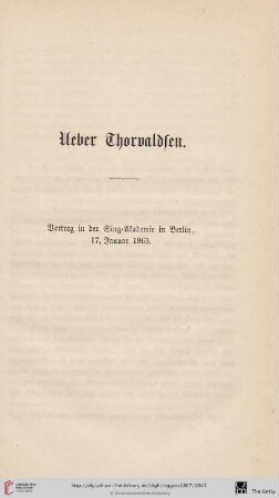 Ueber Thorvaldsen