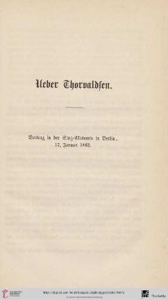 Ueber Thorvaldsen