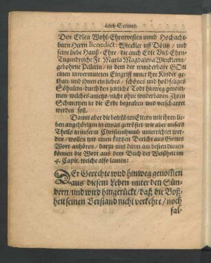 [...] die Wort aus dem Buch der Weißheit im 4. Capit. welche also lauten: