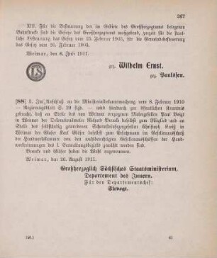 Nr. 88: Ministerialbekanntmachung, betreffend Personalveränderungen im Gesellenausschuß der Handwerkskammer