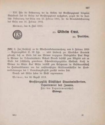 Nr. 88: Ministerialbekanntmachung, betreffend Personalveränderungen im Gesellenausschuß der Handwerkskammer