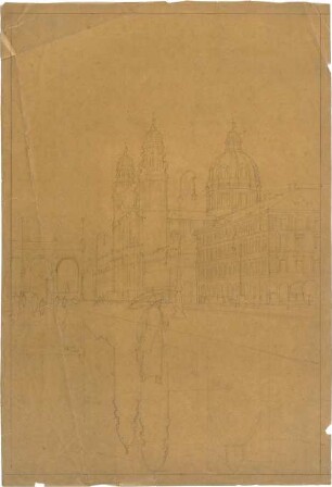 ohne Verfasserangabe; München; Feldherrnhalle und Theatinerkirche, Fassaden - Perspektive