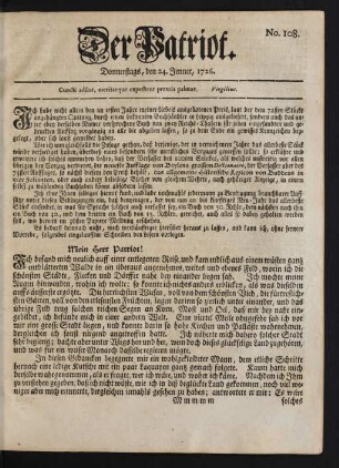 No. 108. Donnerstags, den 24. Jenner, 1726
