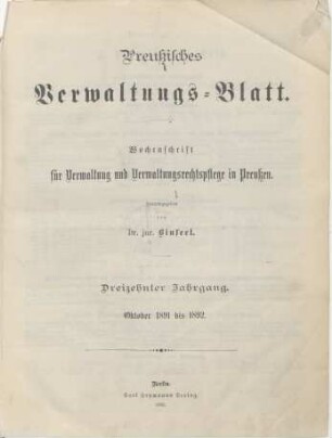 13.1891/92: Preußisches Verwaltungsblatt