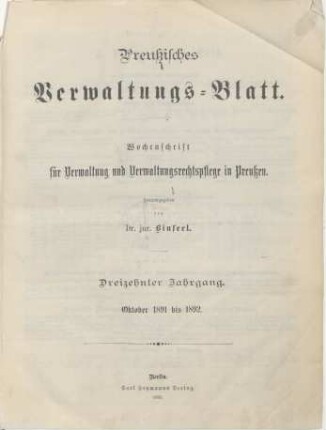 13.1891/92: Preußisches Verwaltungsblatt