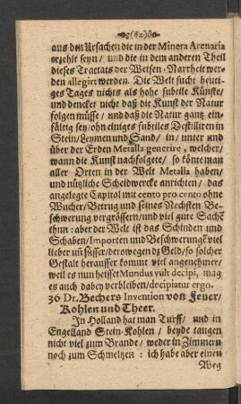 36. Dr. Bechers Invention von Feuer/ Kohlen und Theer.
