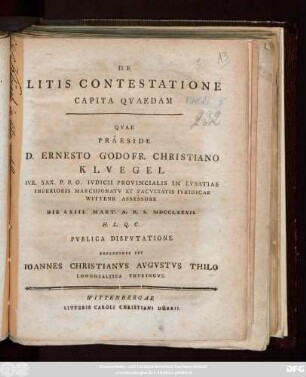 De Litis Contestatione Capita Qvaedam