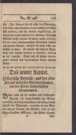 Das neunte Kapitel. Historische Beweise, aus der ältesten und mehresten Nationen Glauben von der Seelen Unsterblichkeit hergenommen