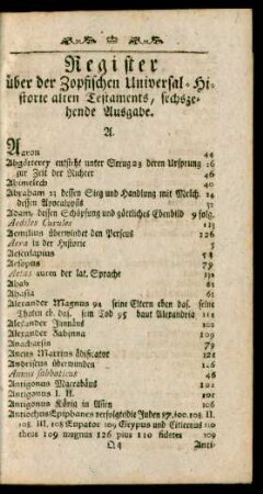 Register über der Zopfischen Universal-Historie alten Testaments, sechszehende Ausgabe.