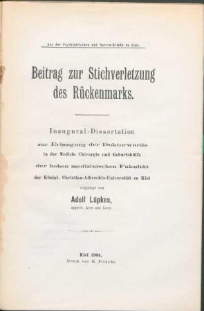 Beitrag zur Stichverletzung des Rückenmarks