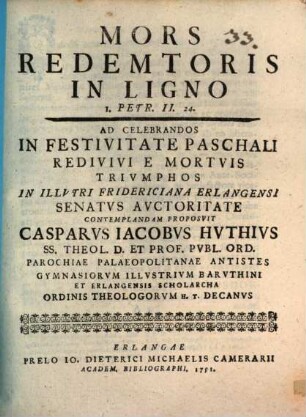 Mors redemtoris in ligno : I. Petr. II. 24.