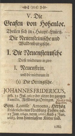 V. Die Grafen von Hohenloe.