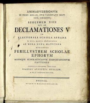 Spec. 8: Animadversionum In Pomp. Melam, Cum Varietate Lect. Cod. Cibiniens. Specimen VIII.