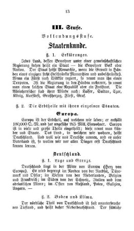 III. Stufe. Vollendungsstufe. Staatenkunde.