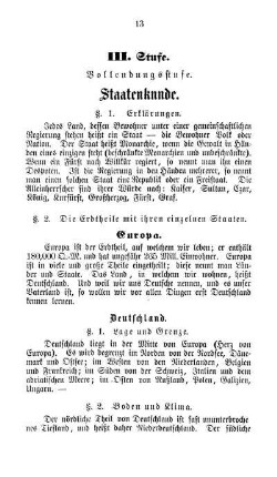 III. Stufe. Vollendungsstufe. Staatenkunde.