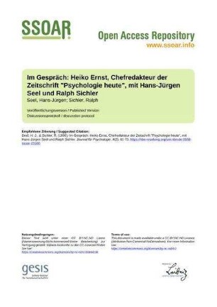Im Gespräch: Heiko Ernst, Chefredakteur der Zeitschrift "Psychologie heute", mit Hans-Jürgen Seel und Ralph Sichler