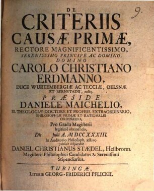 De criteriis causae primae
